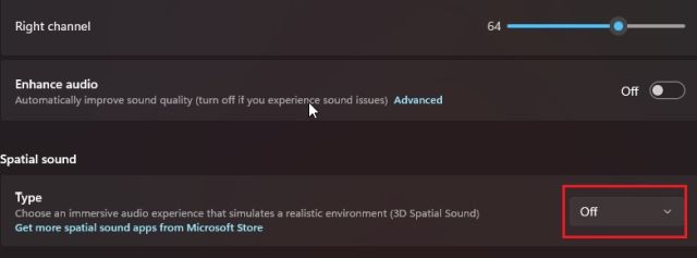 disable spatial sound