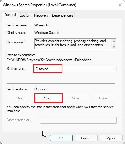3. Disable Windows Search