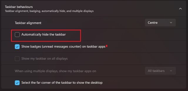 4. Disable 'Hide the Taskbar'