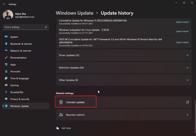 7. Uninstall Last Windows Update