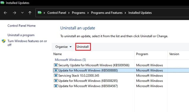 7. Uninstall Last Windows Update