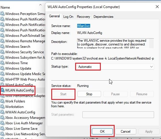 5. Enable WLAN AutoConfig Service