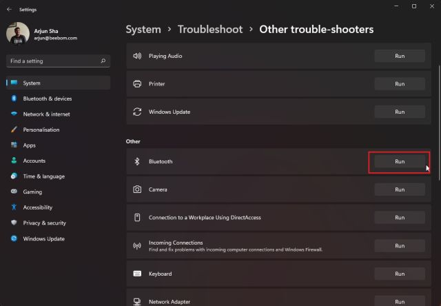 8. Run Bluetooth Troubleshooter