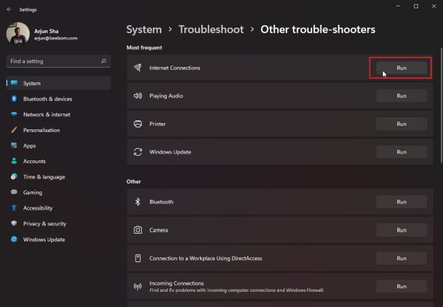 6. Run Network Troubleshooter