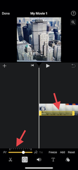 Access Speed Editor tool in iMovie on iPhone and iPad 