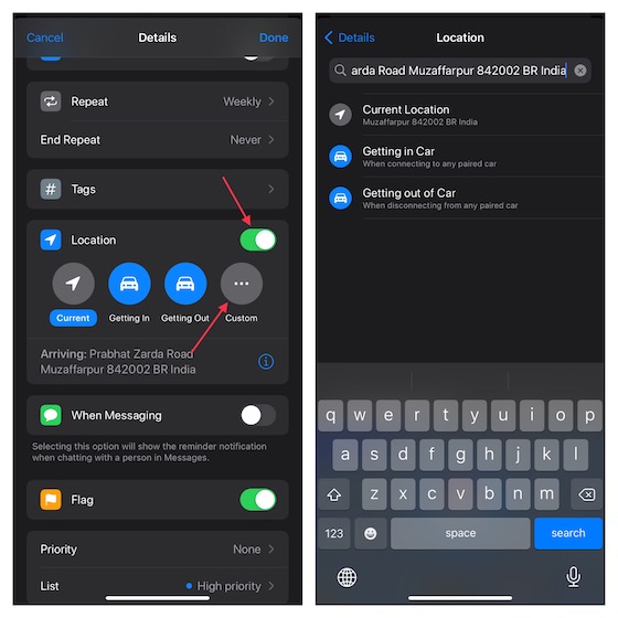 Add location based reminder on iPhone and iPad