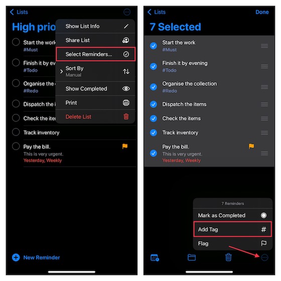 Add tags to multiple reminders on iPhone and iPad