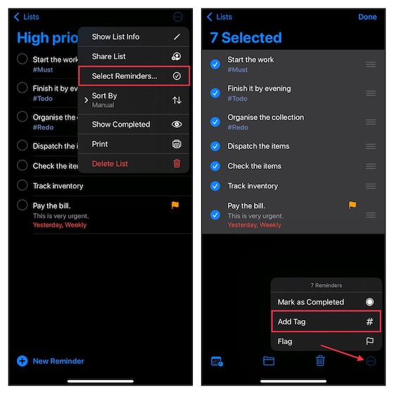 Add tags to multiple reminders on iPhone and iPad 
