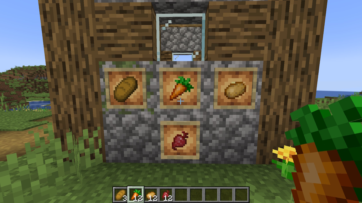 Bread, carrot, potato and beetroot in player's inventory and in item frames