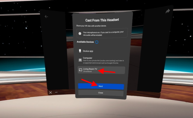 oculus quest 2 cast choose tv