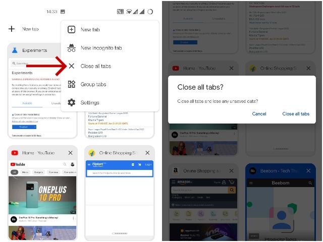 Google New "Close All Tabs" Confirmation Dialog Box in Chrome for Android