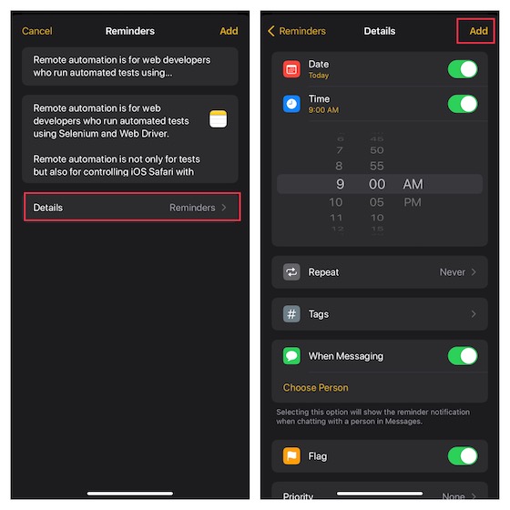 Convert your note into reminder on iPhone and iPad