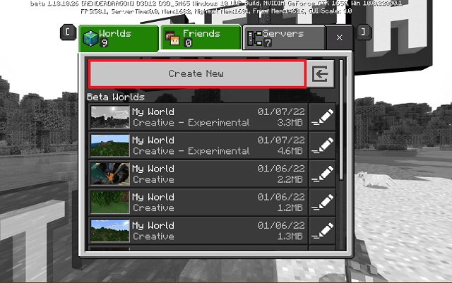 Create New world in MC Beta