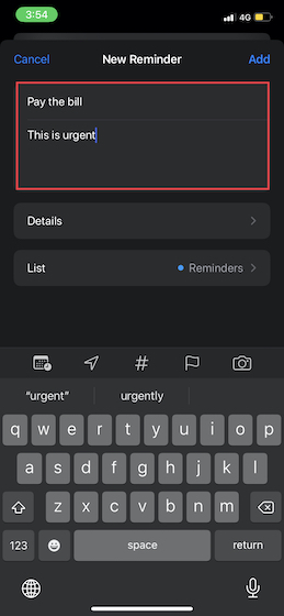 Add a note to your reminder on iPhone and iPad