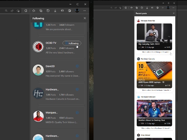 Microsoft edge New Followable Web Feature test