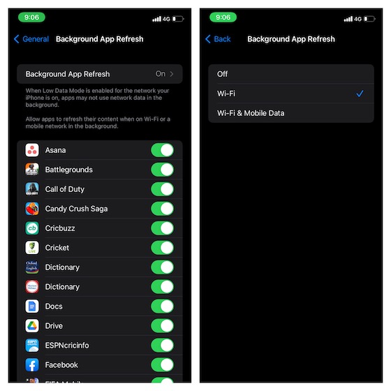 Manage background app refresh on iPhone 