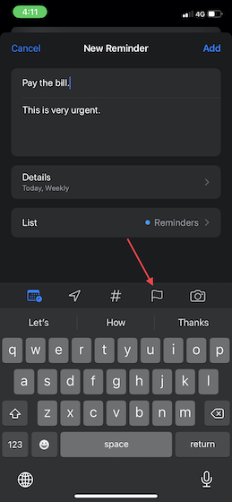 Mark the reminder as important on iPhone and iPad