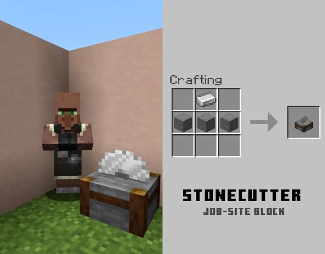 ميسون مع Stonecutter في جميع وظائف Minecraft Villager