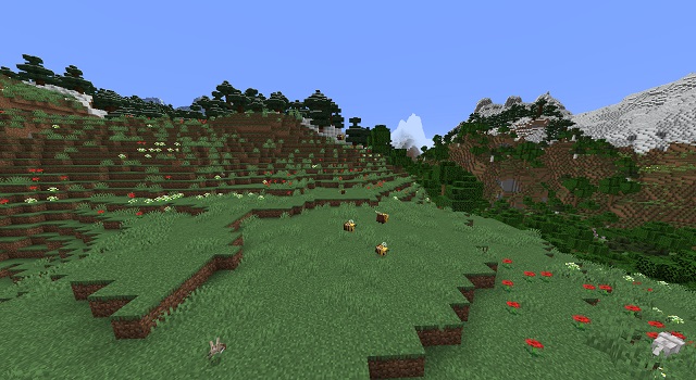 Minecraft में मधुमक्खियों के साथ घास का मैदान