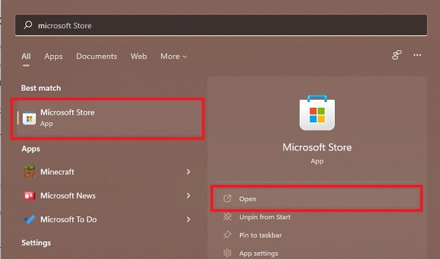 Microsoft Store in Start Menu