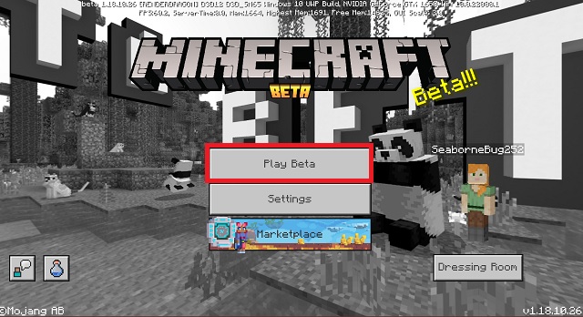 Minecraft Beta -Startbildschirm