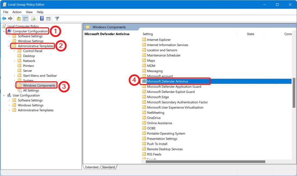 Navigate to Microsoft Windows Defender component