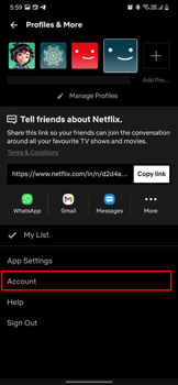 Open Account Settings in Netflix mobile app
