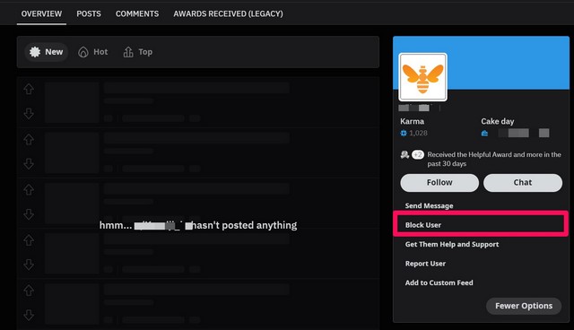 block users on Reddit website