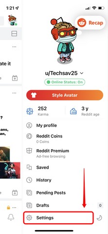 access Reddit settings on mobile app