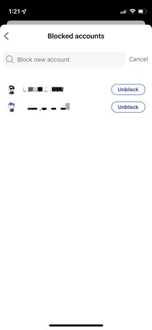 list of blocked accounts on Reddit