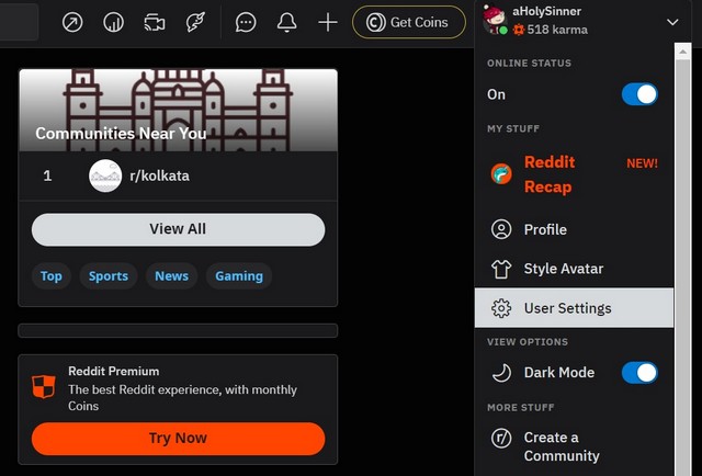 how to access settings on reddit
