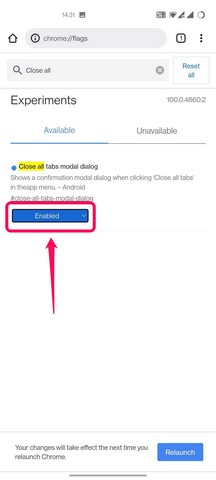 enable close all tabs option flag in google chrome canary