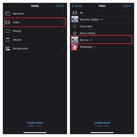 iPhone మరియు iPadలో iMovieలో సవరించడానికి వీడియోను ఎంచుకోండి
