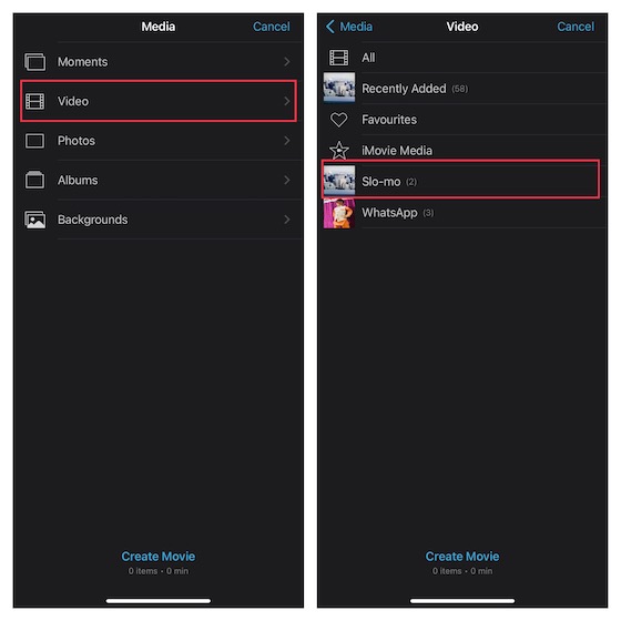 Select video to edit in iMovie on iPhone and iPad