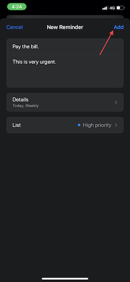 Settings a reminder on iOS and iPadOS