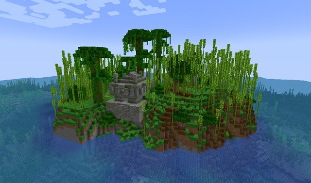 Pequeña isla del templo de la jungla de bambú