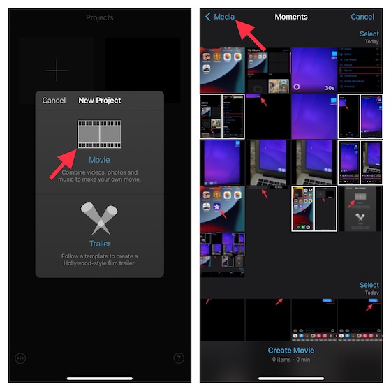 Tap Media in iMovie on iOS and iPadOS 