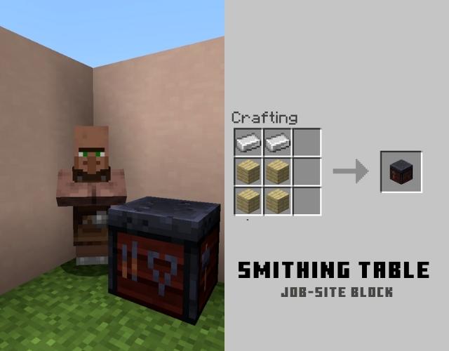 Toolsmith with Smithing Table in Minecraft