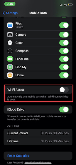 Turn Off Wi-Fi Assist on iPhone