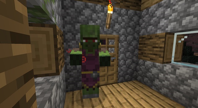 Villager de zumbis sendo curado no Minecraft