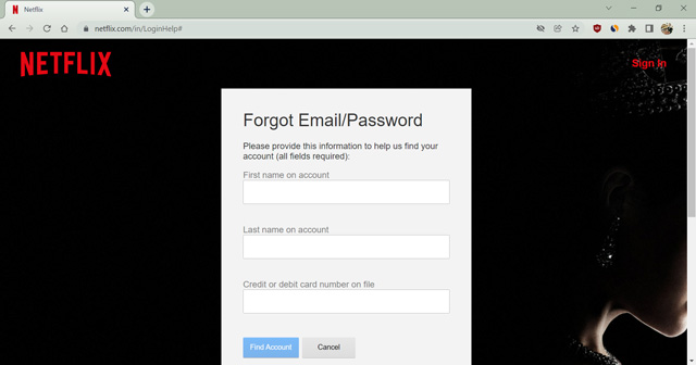Add billing details to reset Netflix password