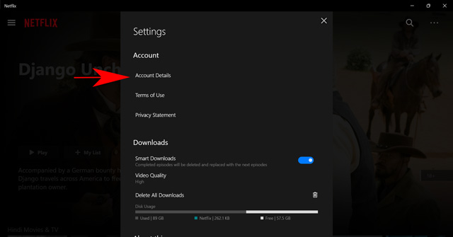 account details in Netflix desktop app