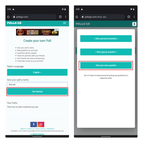 Visit PollsGo to create polls for Snapchat
