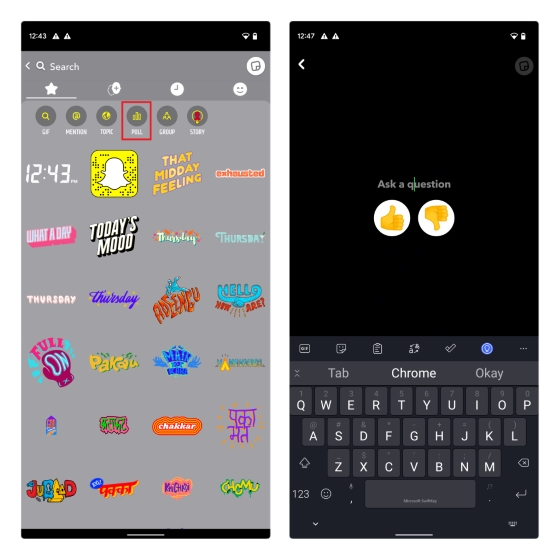 ask a question in snapchat poll