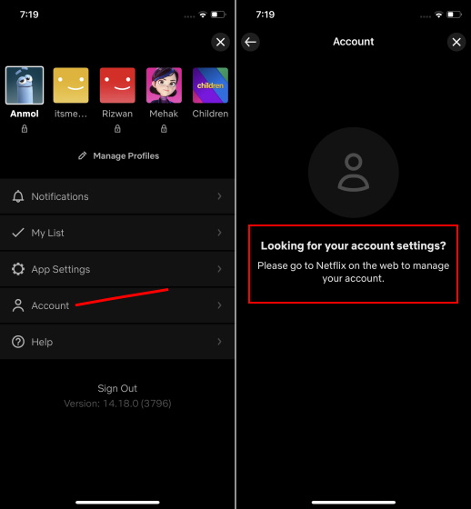 cancel netflix subscription on iphone - message in app