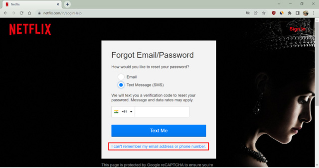 can't remember email and phone option on Netflix