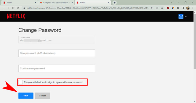 Change netflix password using reset link