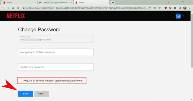 change Netflix password using reset link