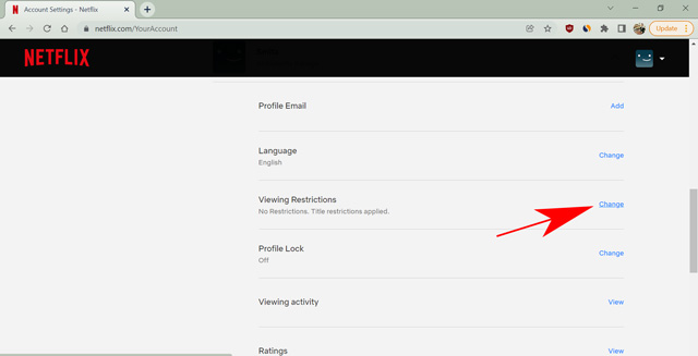 click viewing restrictions on Netflix profile