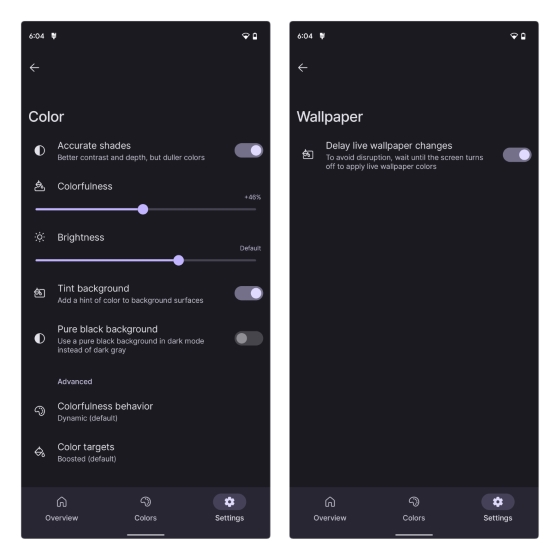 color and wallpaper settings